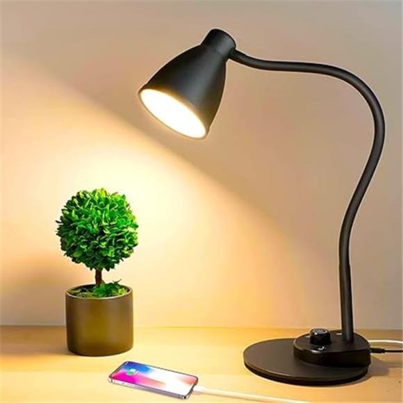 LED Desk Lamp with USB Charging Port 3 Color Modes Dimmable Reading Light - Picture 2 of 6